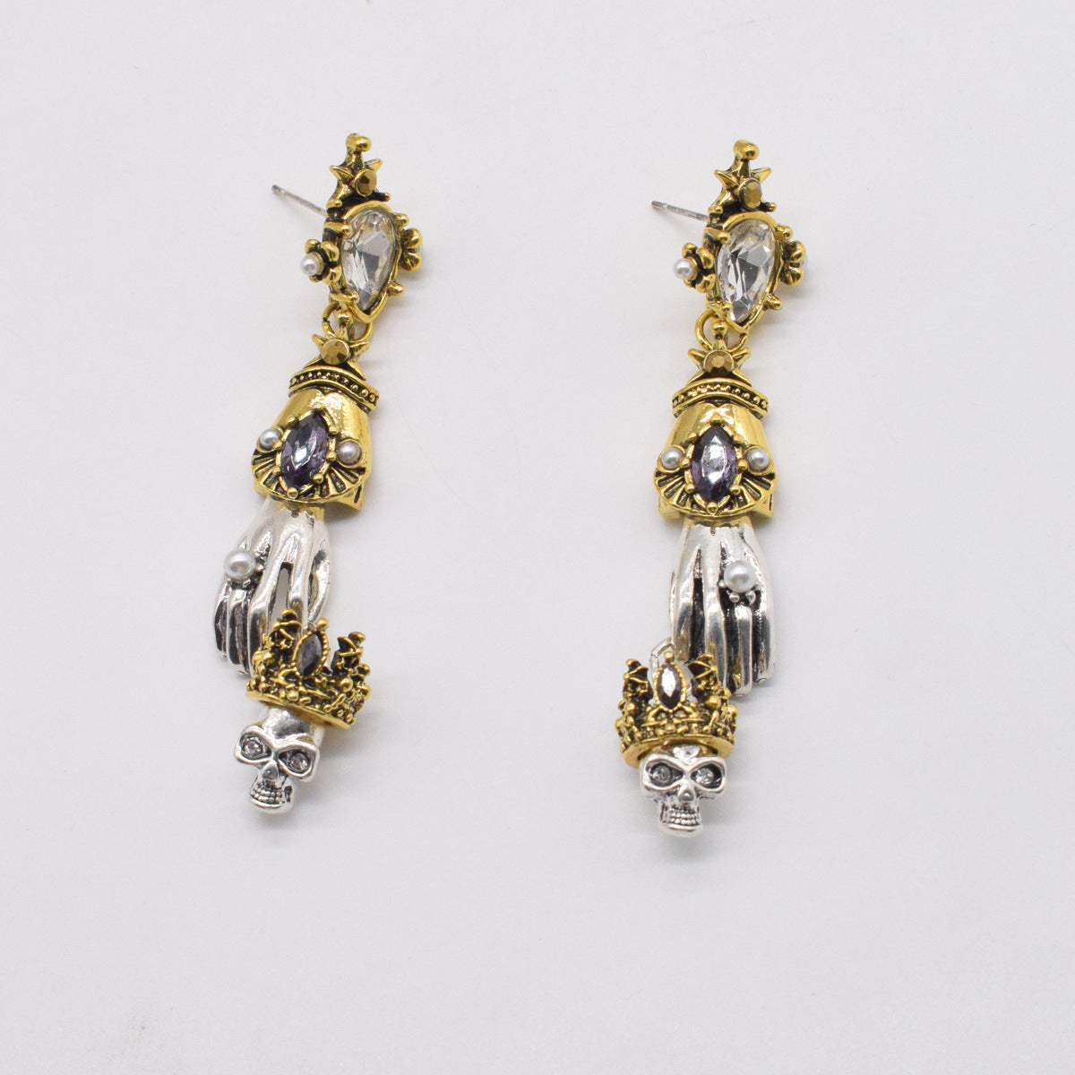 Wholesale Diablo Baroque Crown Skull Metal Earrings
